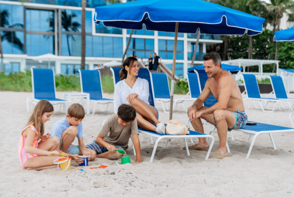 Family at beach front hotel