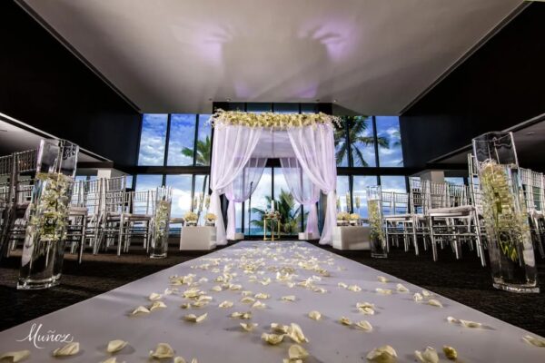 wedding room set up overlooking the beach