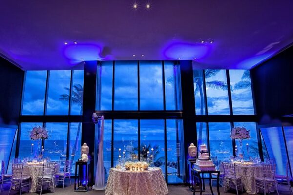 wedding room set up overlooking the beach